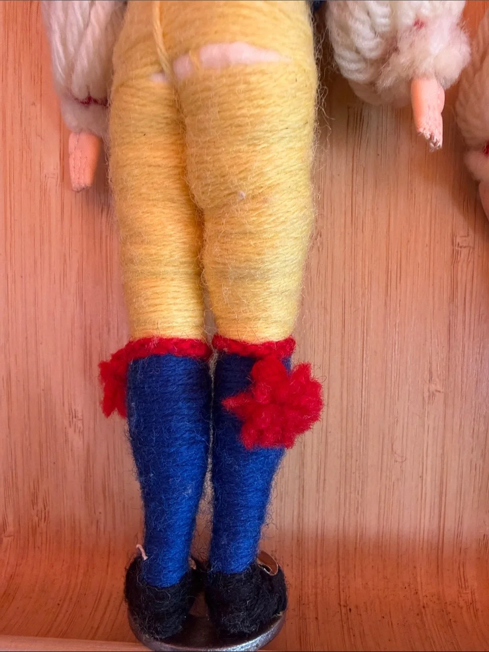 Handmade Blue & Red Yarn Folk Doll Pair with Yellow Accents